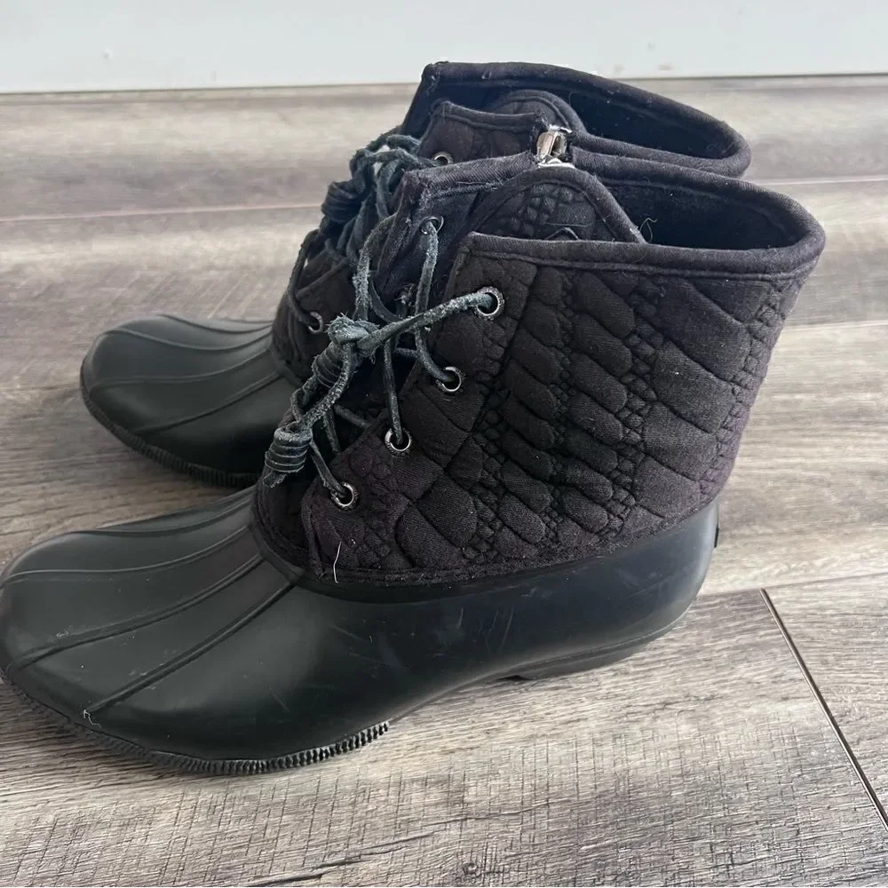Sperry Saltwater Nylon Quilted Shaft Duck Boots Black Size 8